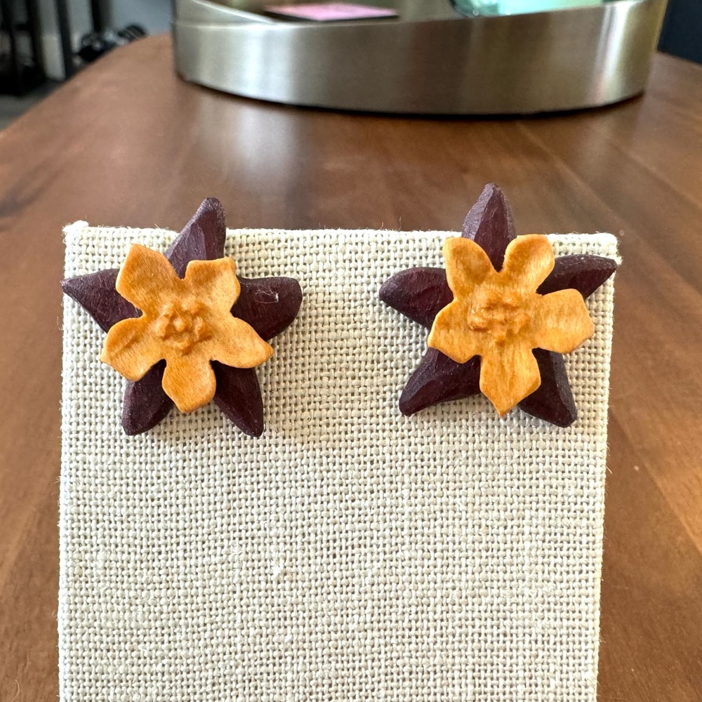 Ceramic Brown Flower Earrings